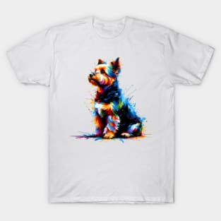 Colorful Australian Terrier Captured in Splash Art Style T-Shirt